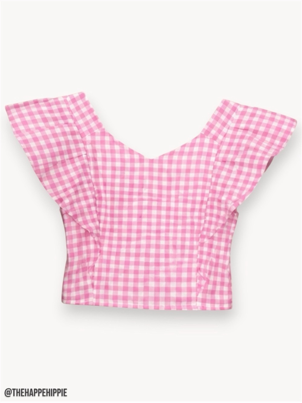 Koch Gingham Ruffle Sleeve Crop Top